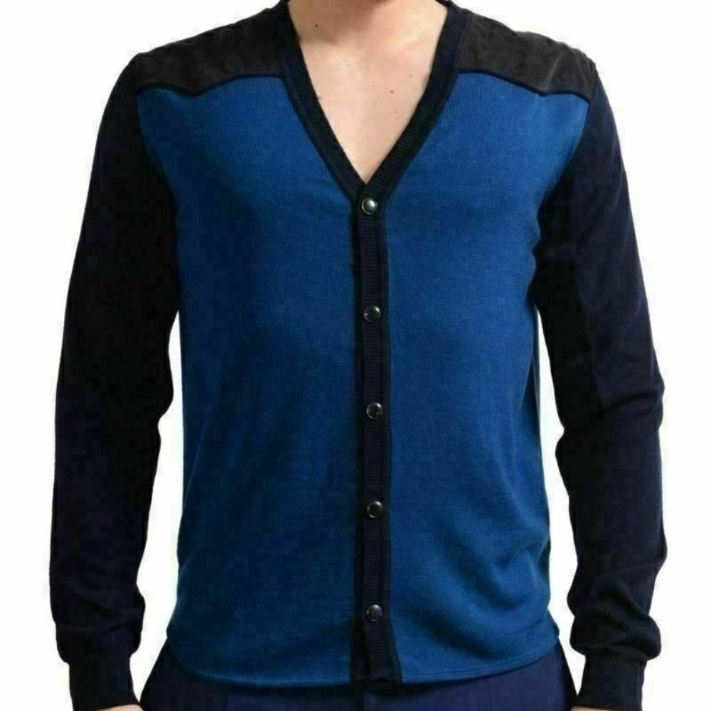 Just Cavalli Men's Blue 100% Wool Cardigan Sweater